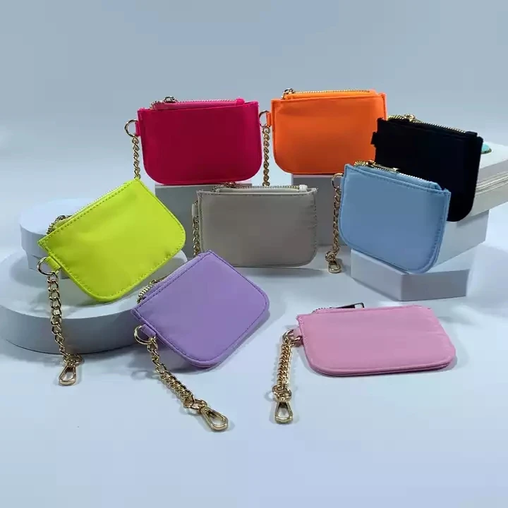 Custom logo keychain with wallet chenille patches small wallet keychain nylon mini zipper coin purse keychain