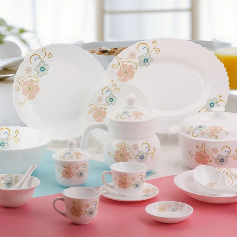 72pcs  opal glassware set customized size and pattern and bottom logo for home hotel and party