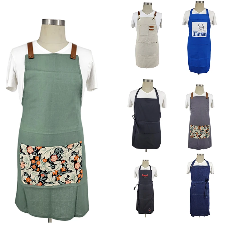 Custom print kitchen chef hairstylist green florist apron with pockets and logo