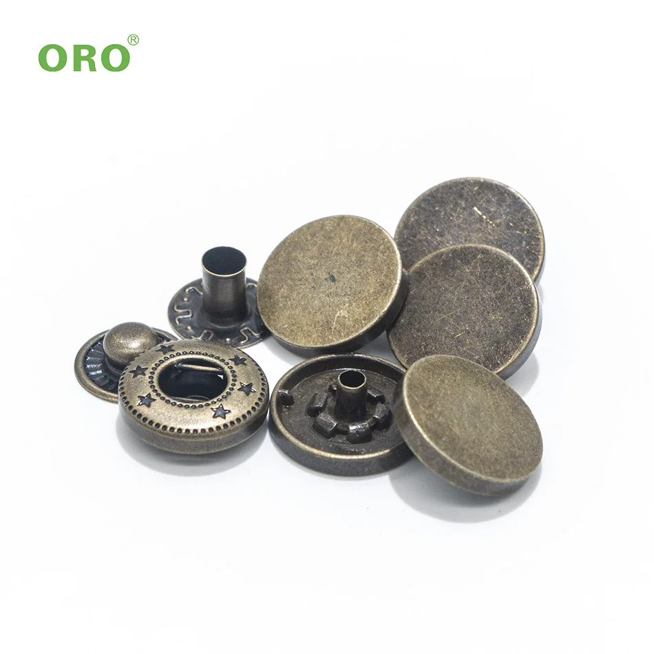 Customized Metal Snap Fastener Four Parts Snap Button Vintage Brass Denim Jeans button Snap Fastener For Jacket