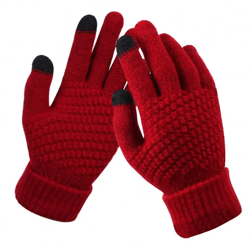 Customize Acrylic Winter Touchscreen Magic Gloves Women Men Warm Stretch Knitted Wool Mittens Touch Screen Gloves