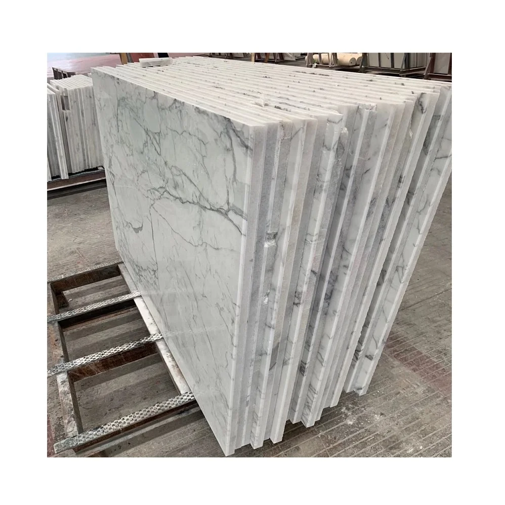 Statuario composite white marble sticked laminated with cheap stone at backside