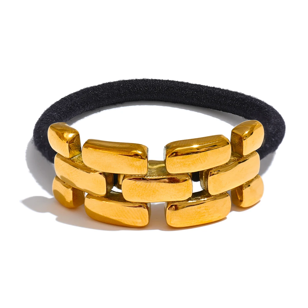 JINYOU 136 Stainless Steel Geometric Statement Headband Hair Accessories Jewelry Waterproof Elastic Band Ponytail Holder