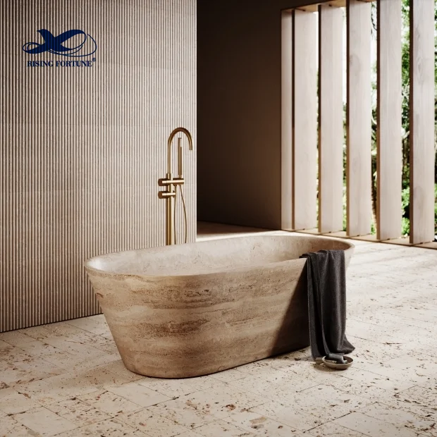 RF High Quality Large Size Customized Real Stone Black Marble Round Bathtub Floor Free Standing Bath Tub