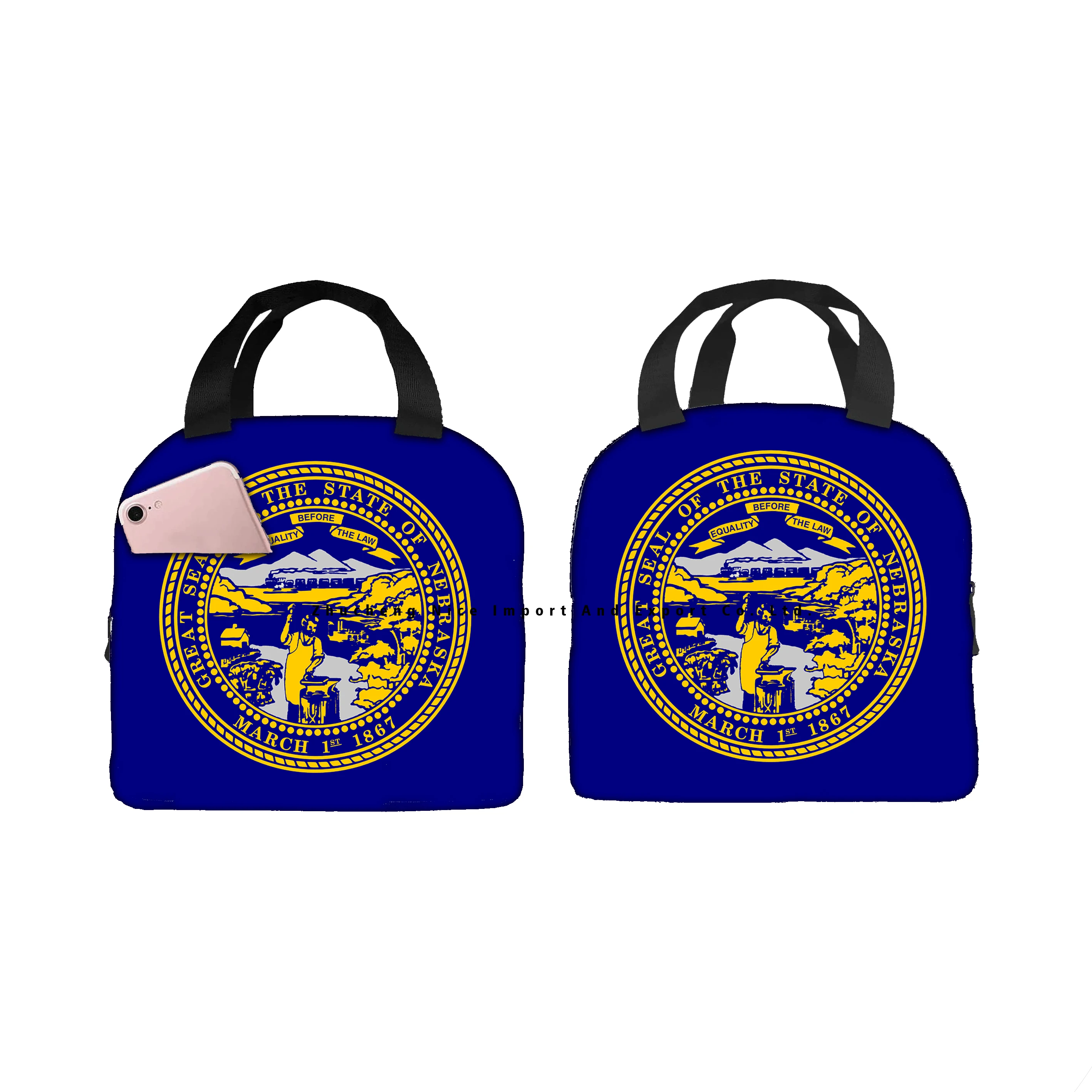 Custom America US Nebraska state flag Lunch Tote Insulated Box Cooler Bag Seal Portable Thermal Insulation Aluminum Foil