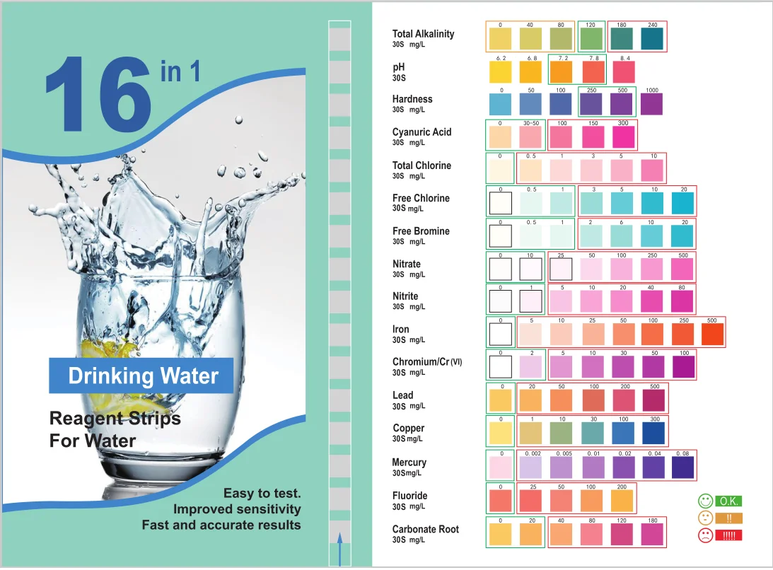 100 тест-полосок 16 в 1, тест-полоски для питьевой воды, реагенты, полоски для воды, pH, хлора, Щелочность, инструменты для твердости, скидка 30%, CH Factory