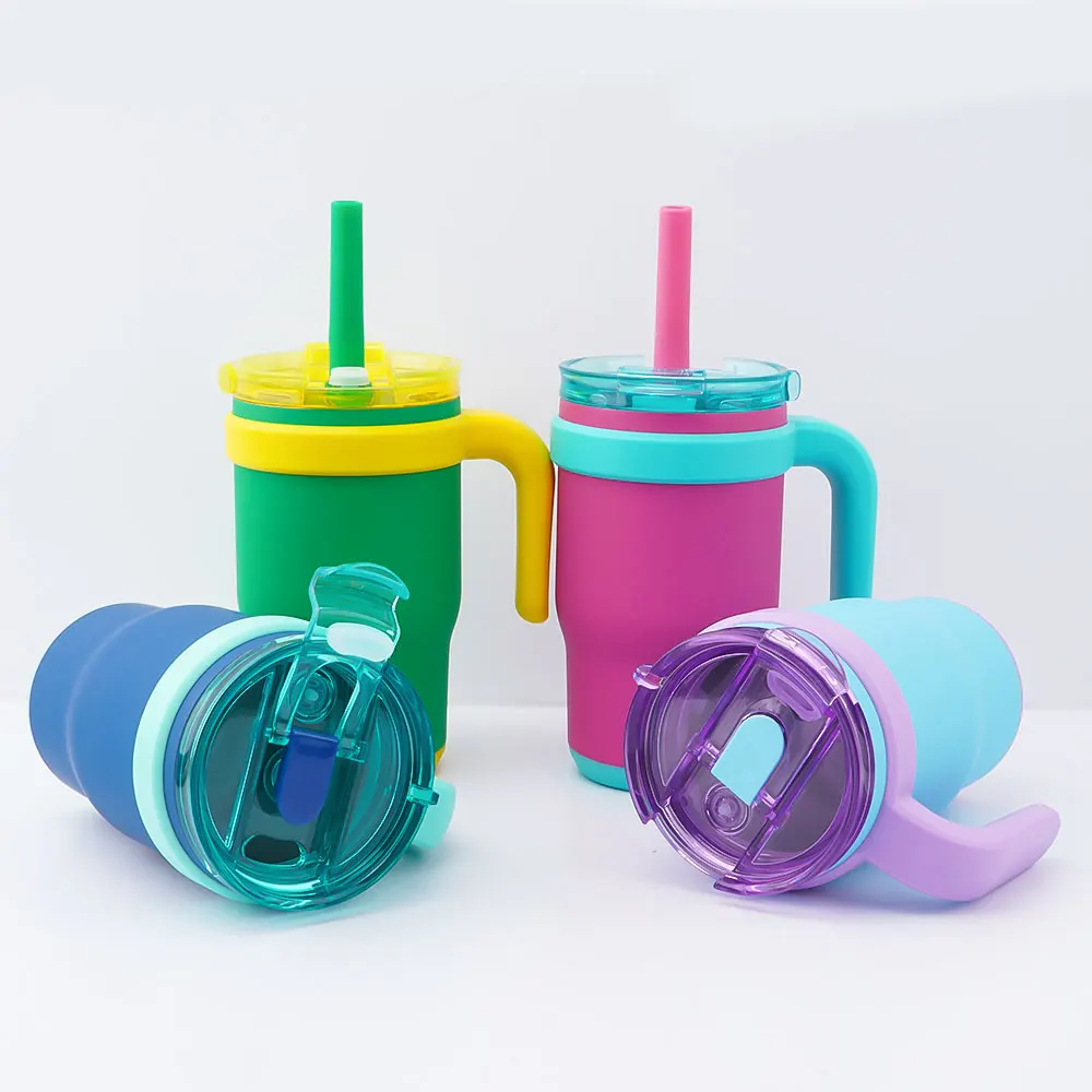 Custom 14 oz Children Stainless Steel car Mug Vacuum Insulated Car Travel Cup Straws Kids Tumbler With  Lid
