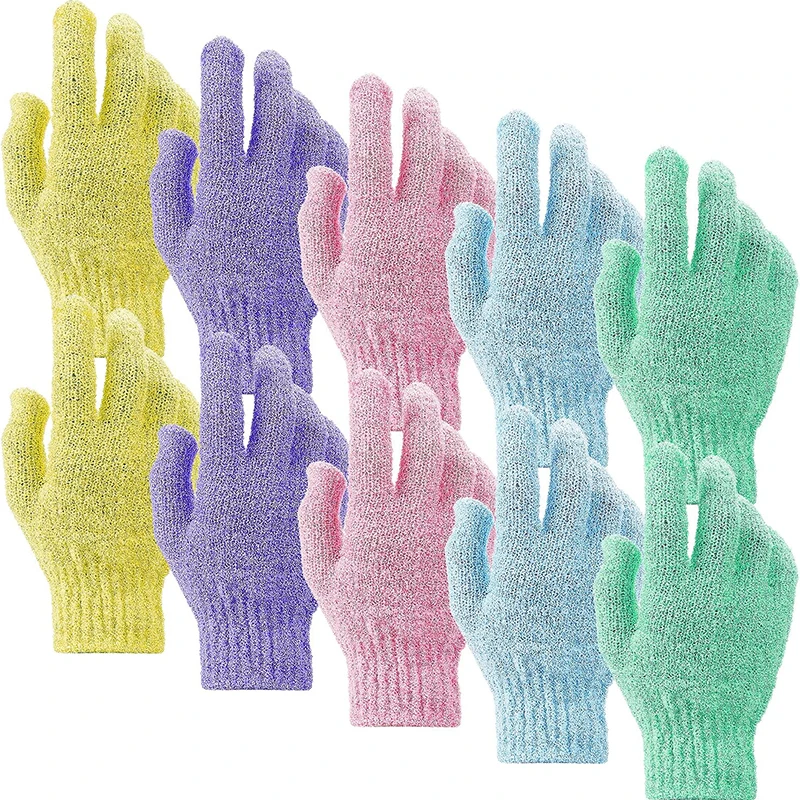 Оптовая продажа многоцветные двухсторонние отшелушивающие перчатки для ванной скруббер тела нейлоновые душа красоты спа