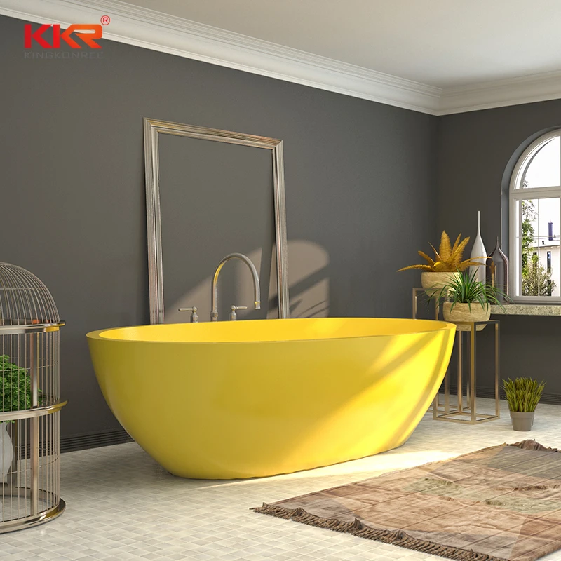 
Acrylic Solid Surface Resin Stone Soak Freestanding Bathtub Black Oval Stone Bath Tub 
