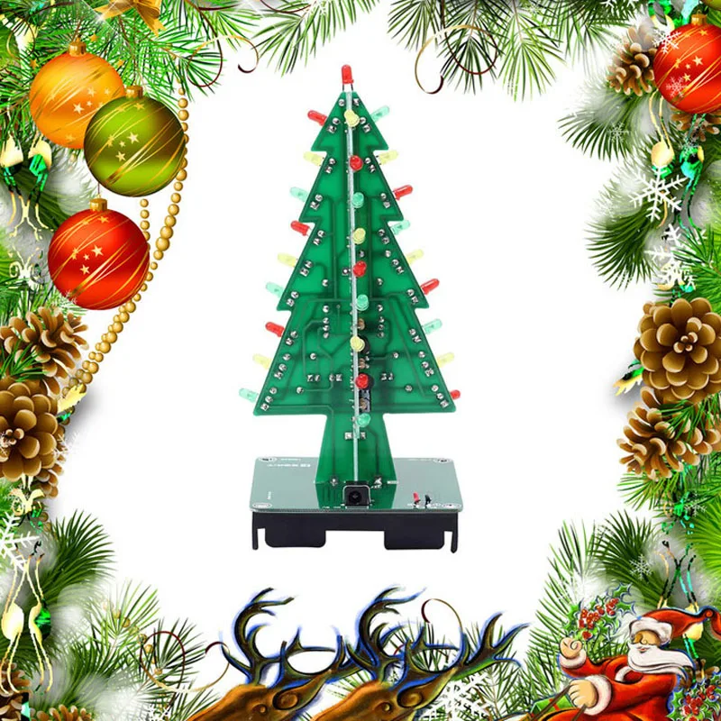 DIY Christmas Tree 3D Xmas Soldering Practice Electronic Assemble Kit Project for Kids Teens 3 Colors Flashing LED PCB Solder