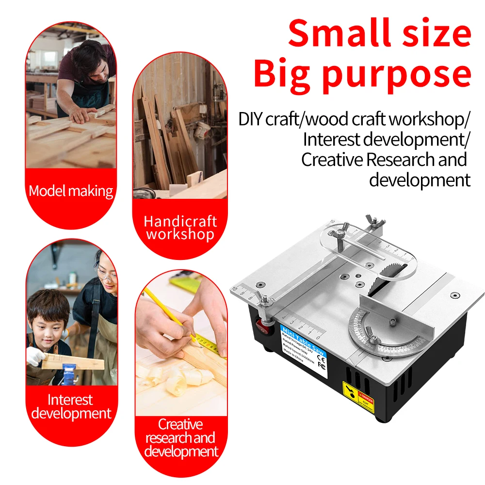 Mini Table Saw Multifuncional Woodworking Cutting Saw Home Portable Precision Table Saws for Crafts Wood Metal Plastic Cutting