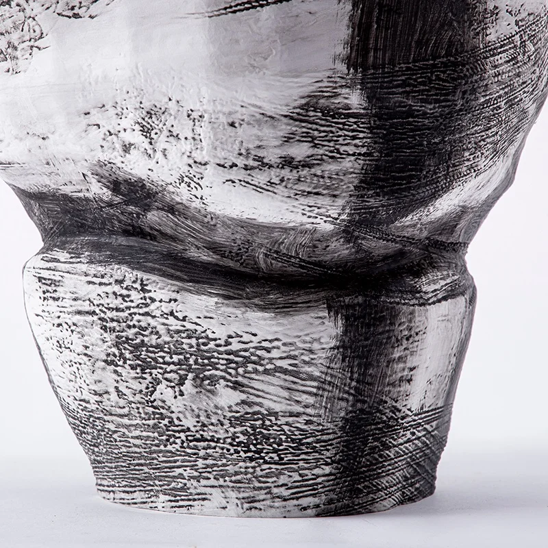 Chinese Style Collection White and Black Ink Rhyme Flower Vase Hotel Lobby Console Table Desktop Interior Decorative Accessories