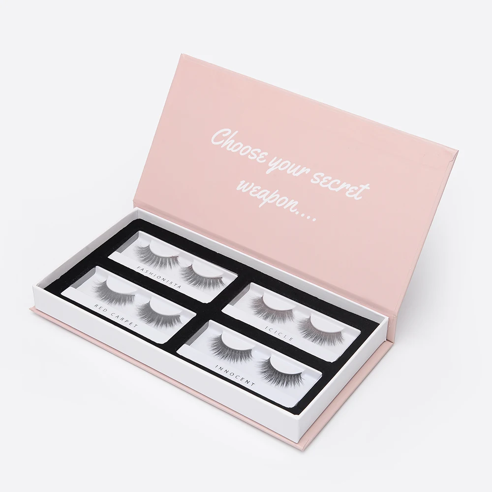 
Custom Brand Four Case Eyelash Book Shape Magnetic Gift Box With Foam Insert 