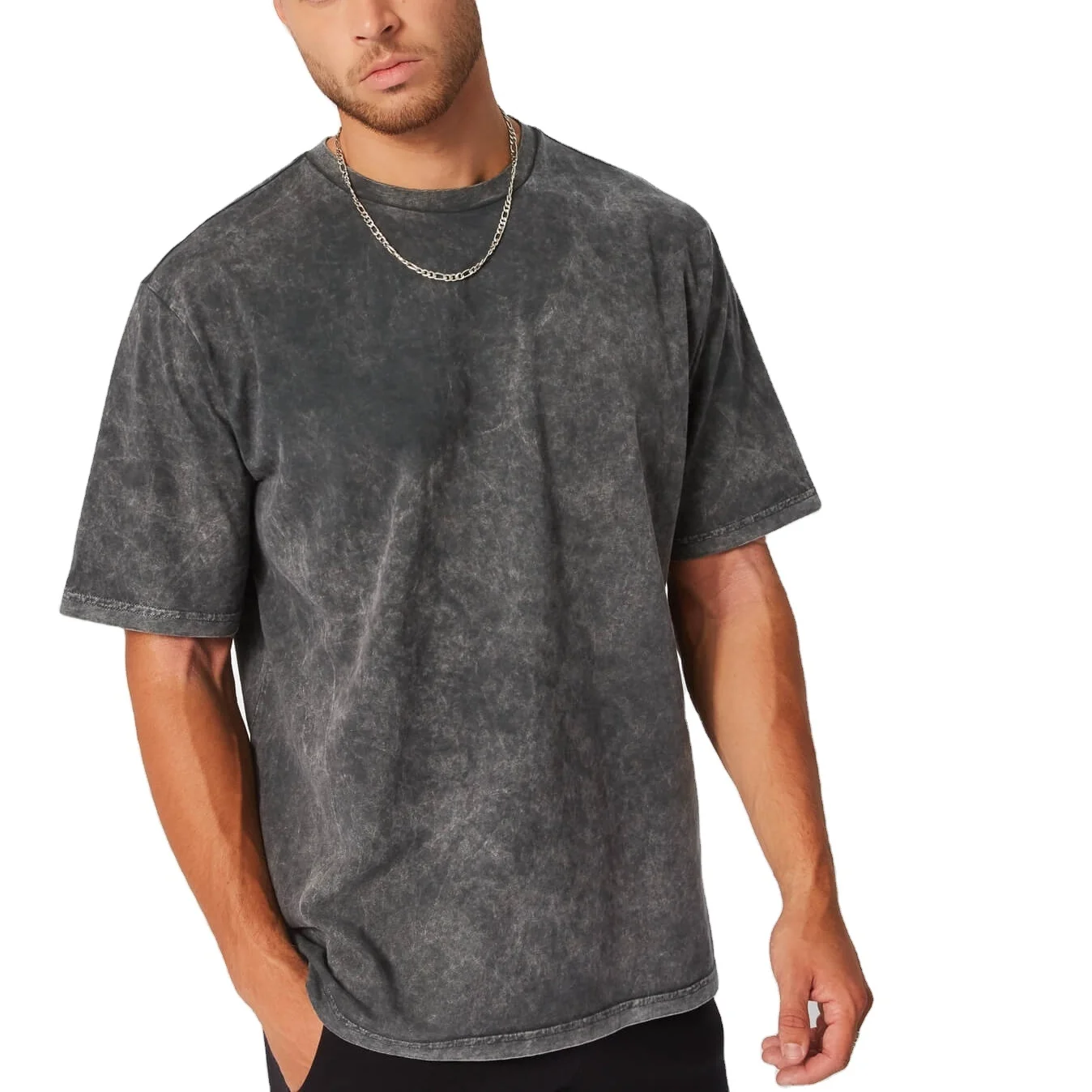 BOXIN Hip Hop Plain Cotton T Shirt Men Custom Logo Embroidered Man Vintage Blank Acid Wash Oversized Tshirt