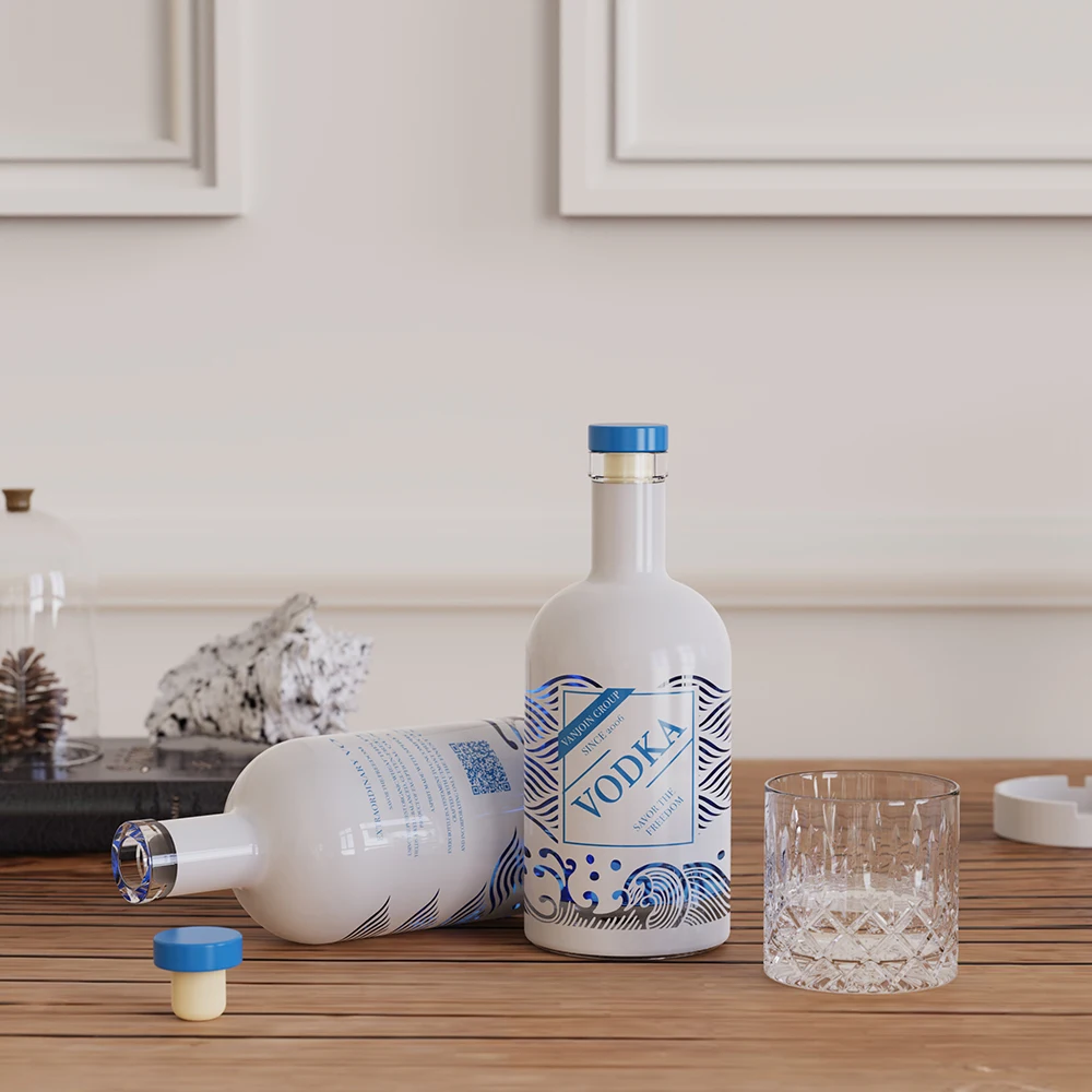 Wholesale Customized Shrink Film Label Wedding Glass Wine Bottle for Whiskey Brandy Tequila Bottle Cork Lids