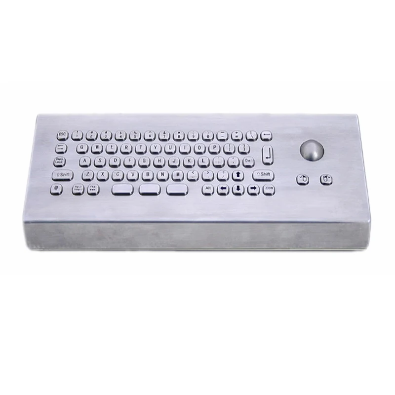 
Brushed desktop waterproof industrial kiosk metal keyboard with mini trackball 