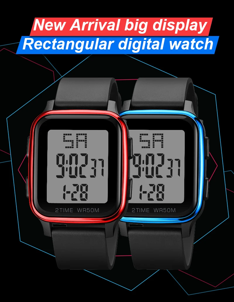Big face digital led watch, diving black digital stop watch, black  color digital running watch for boy