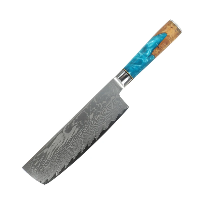 TUOMEI Damascus Side Dish Knife 7 Inch Damascus Pattern Stainless Steel Side Dish Cut Chef Knife