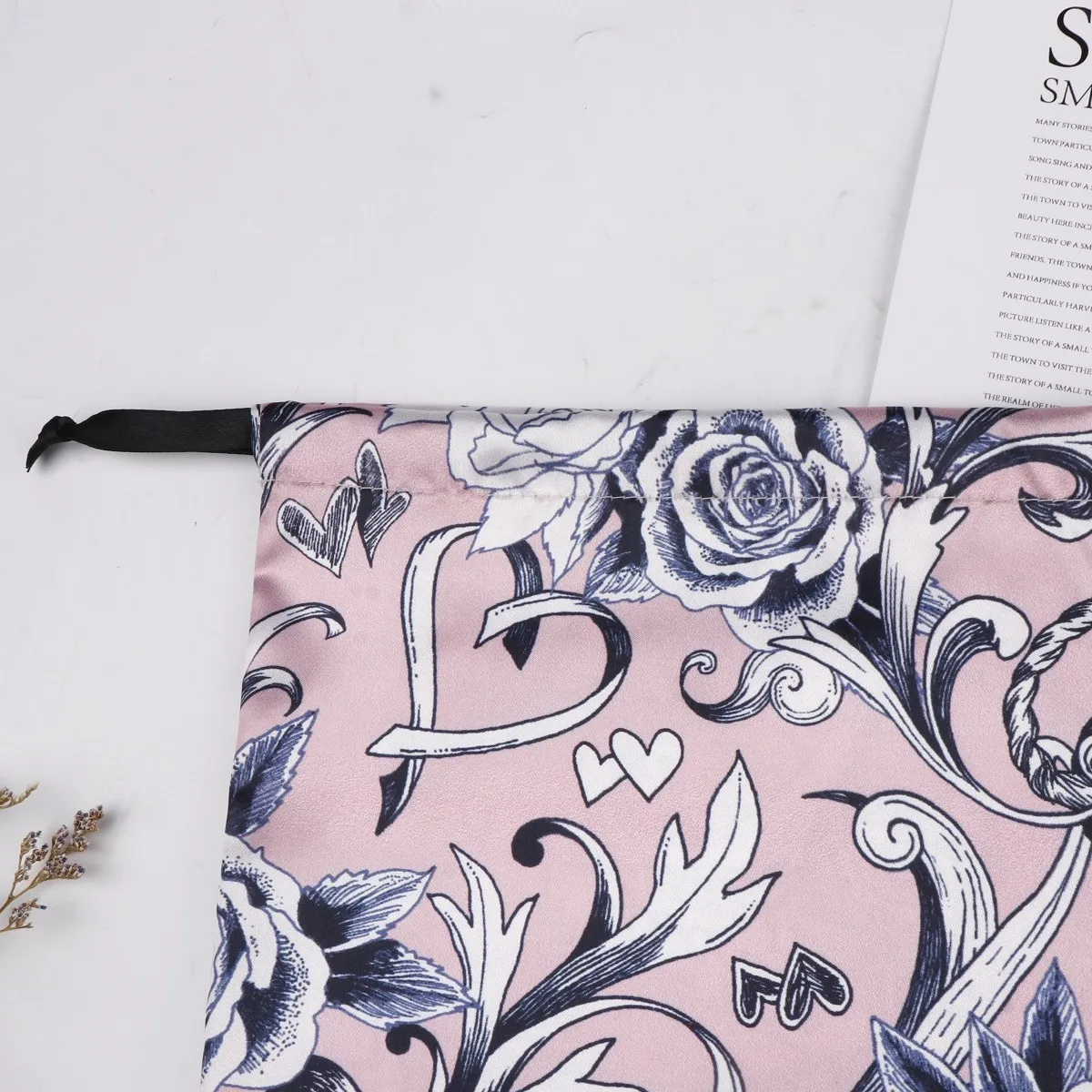 ISO9001 factory custom digital allover printing satin drawstring dust bag for tarot card