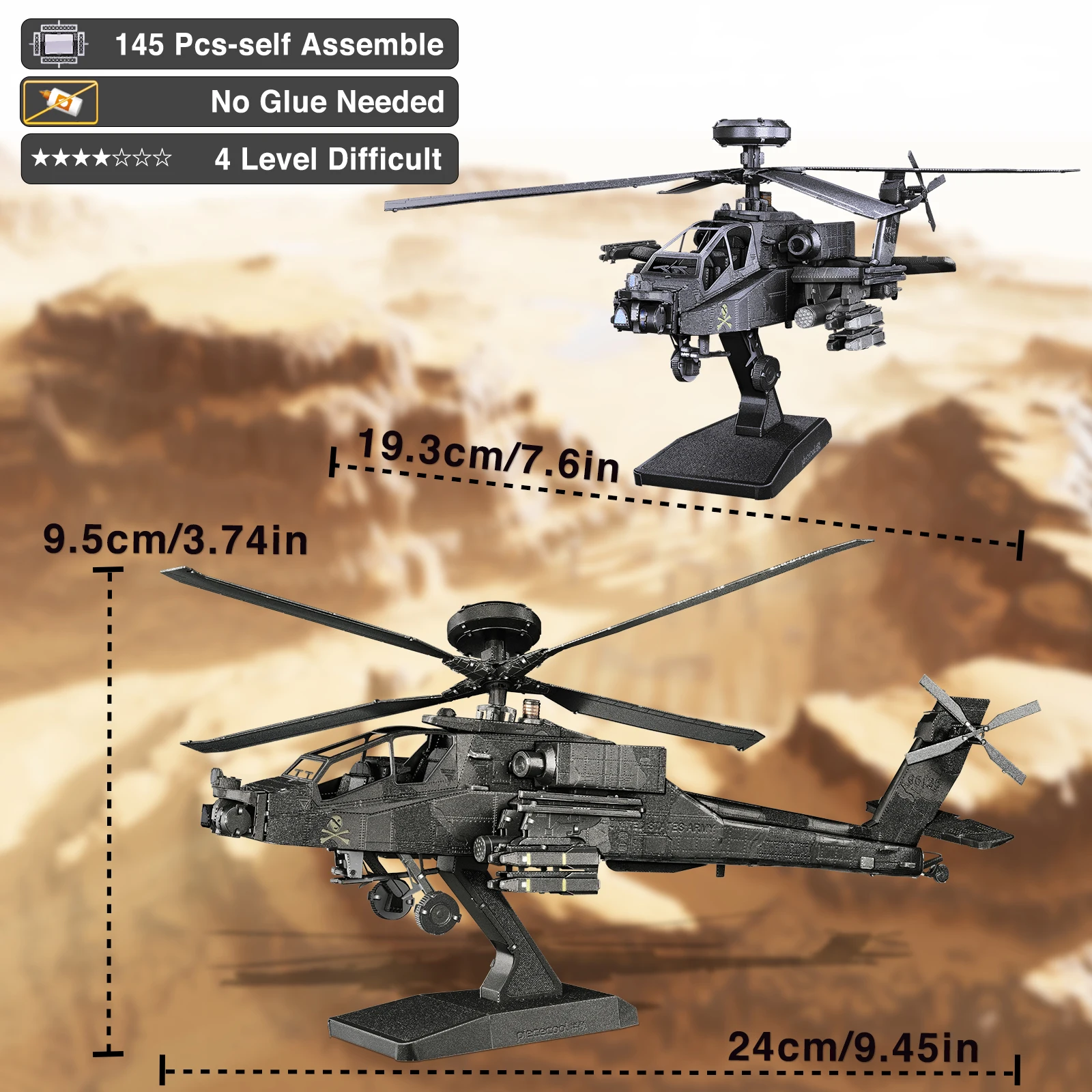 Piececool Great Birthday Gifts Apache Military Airplane Models Kits  DIY Brain Teaser Puzzles 3D Metal Puzzle for Hobbies Toys