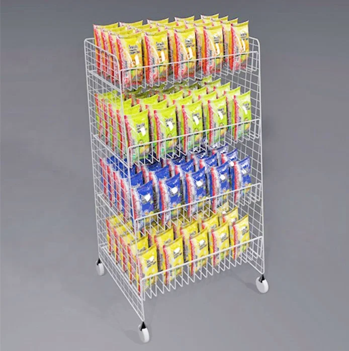 Custom Movable Store Dessert Seasoning Spice Drink Bottle Snacks Candy Food Potato Chips Metal Wire Display Rack Stand