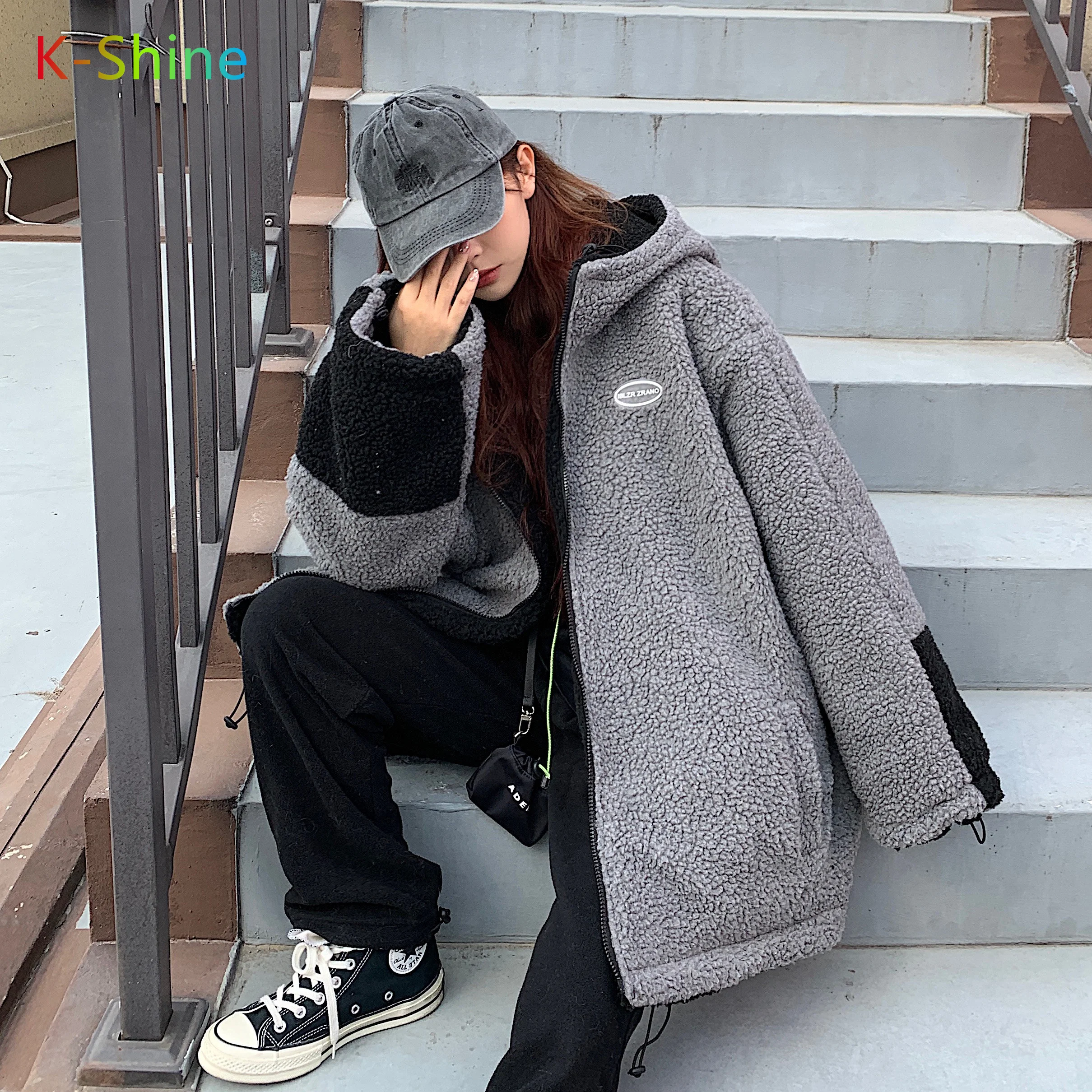 2021 reversible / Two-sided jacket women new winter Korean retro loose padded lamb wool cotton padded coat