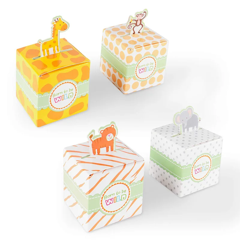 Wholesale Born To Be Wild Party Favor Box Cute Jungle Themed Zoo Animals Candy Box for Baby Shower Child Birthday