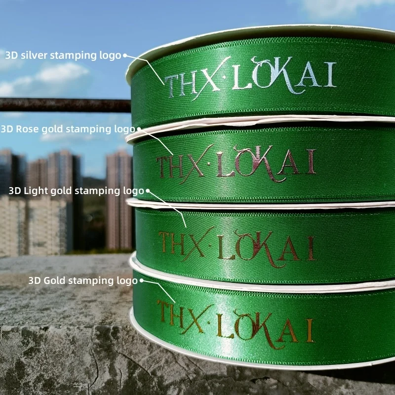 Factory Customised Washable Gold Sliver Foil Brand Logo Printed 25mm Black Grosgrain Ribbon