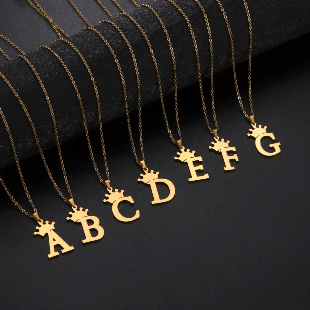 Personalized Women Men Old English Initial Nameplate Custom 18K Gold Plated Stainless Steel Initial Necklace