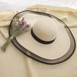 New Fashion Summer Sombrero Female Sun Hat Custom Bowknot Ribbon Foldable Wide Brim Beach Floppy Straw Hats For Women