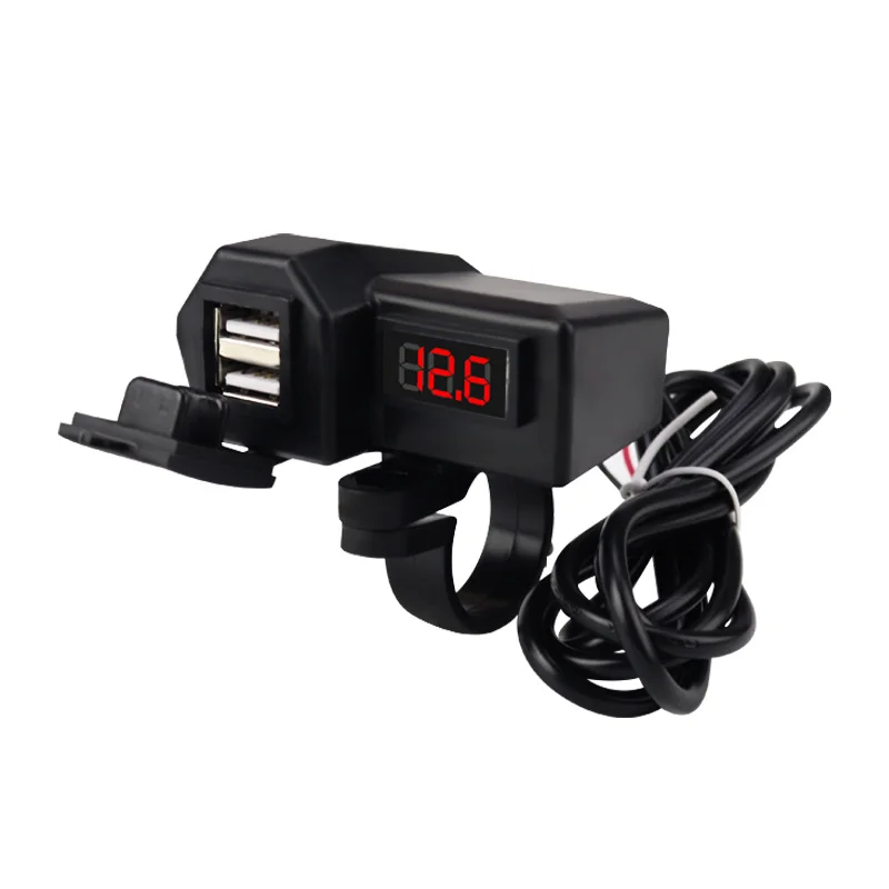 High Quality Waterproof 3.4A Dual Ports Motorcycle Mobile Phone USB Charger with Voltmeter and Lighter