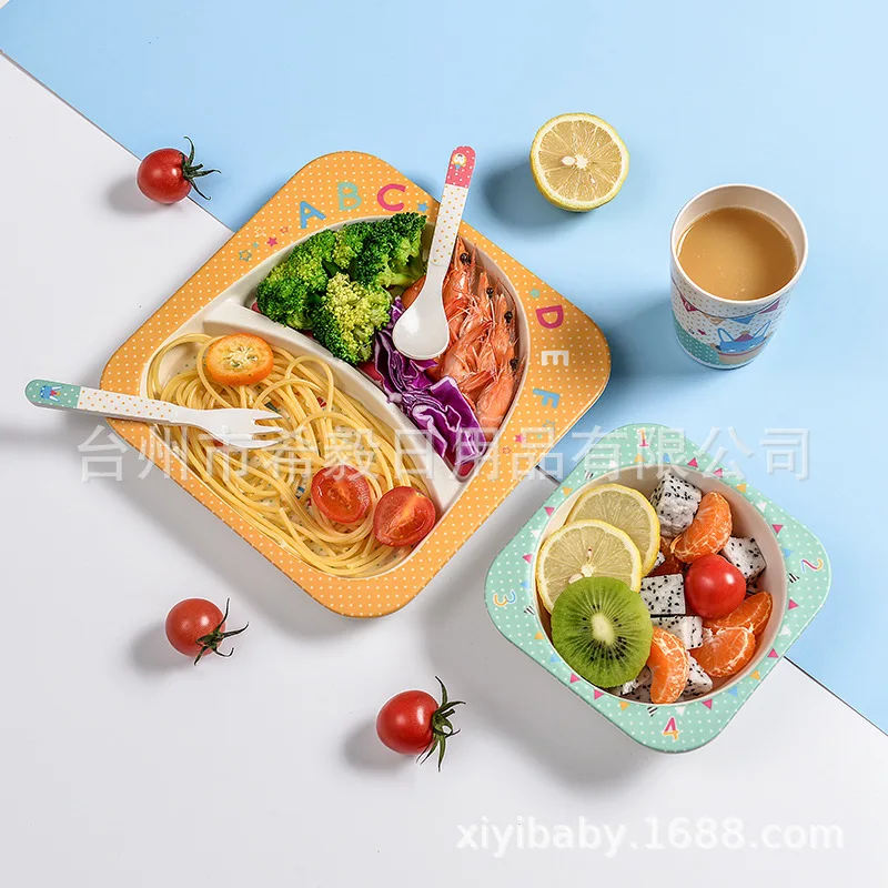 HY custom environmental friendly degradable and recyclable bamboo fiber tableware set