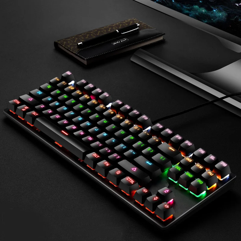 7-color RGB Gaming Mechanical Keyboard 87 Keys narrow edge design  Laptop USB Connection CNC Keyboard