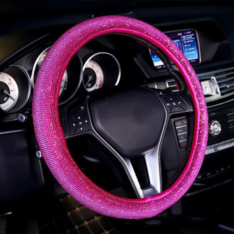 
Luxury Crystal Purple Red Pink Car Steering Wheel Covers Women Girls Diamante Rhinestone Car Covered Steering-Wheel Accessories 