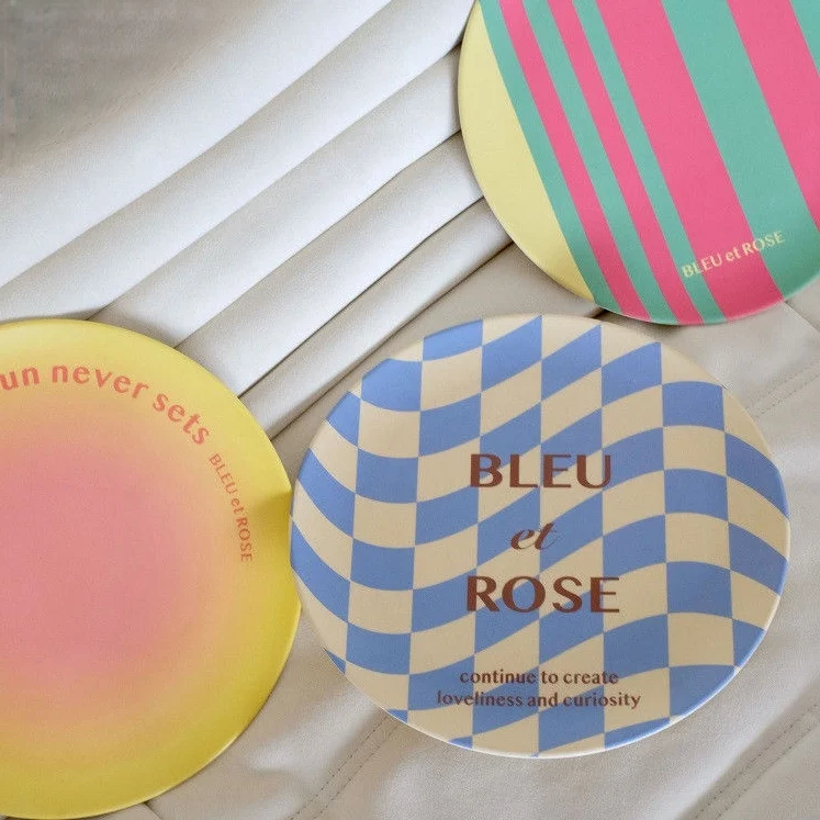 Factory wholesale Porcelain effect circular tableware Colored melamine plates sets Bamboo Fiber dinner plate