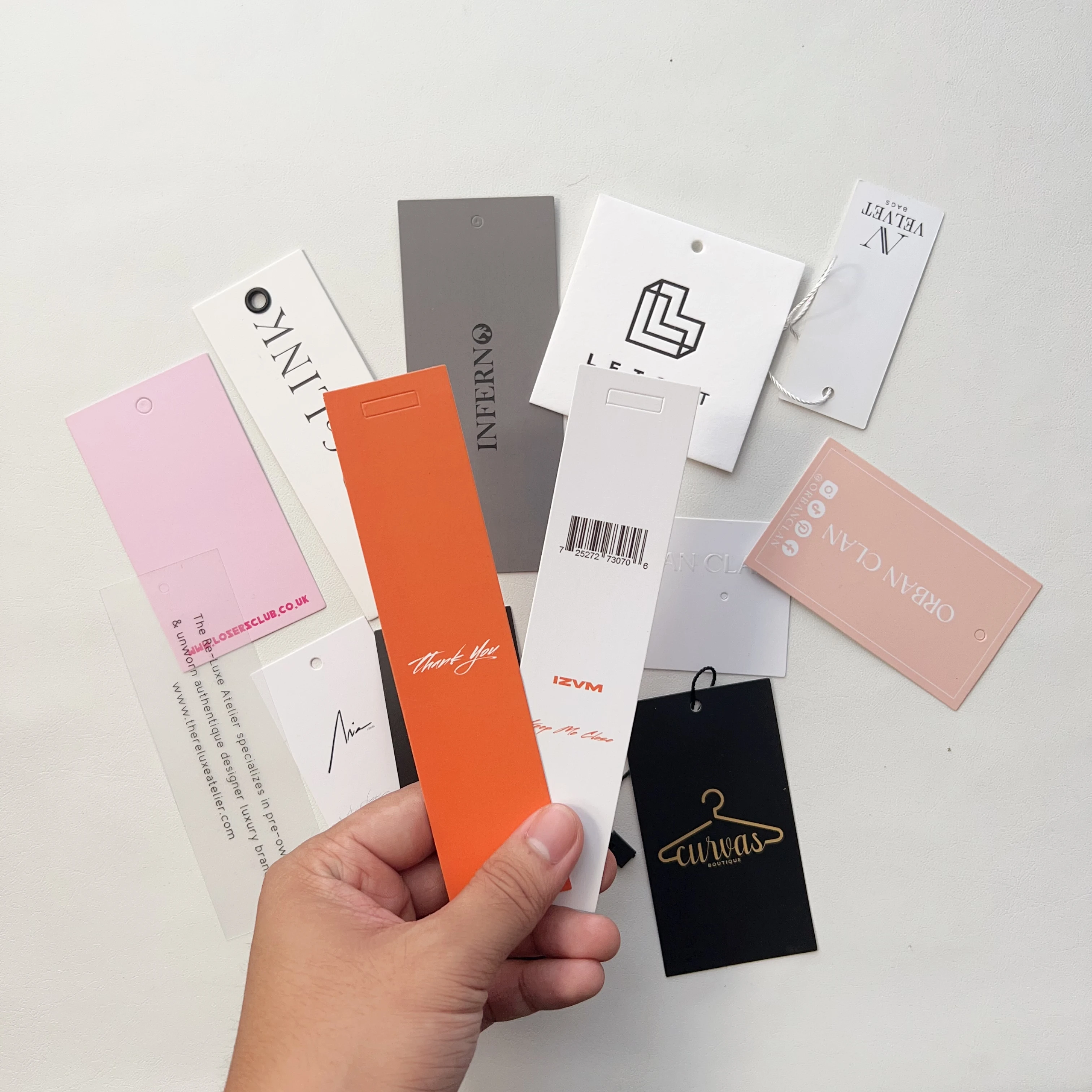 Custom own brand logo paper  jeans paper hangtags customised clothing custom paper hang tag