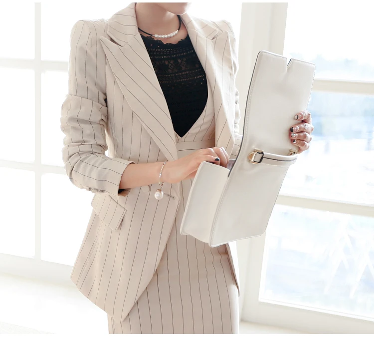 YHX9 Wholesale 2 Pieces Navy Striped Fashion Women Formal Business Suit Design Ladies Office Skirt Suits