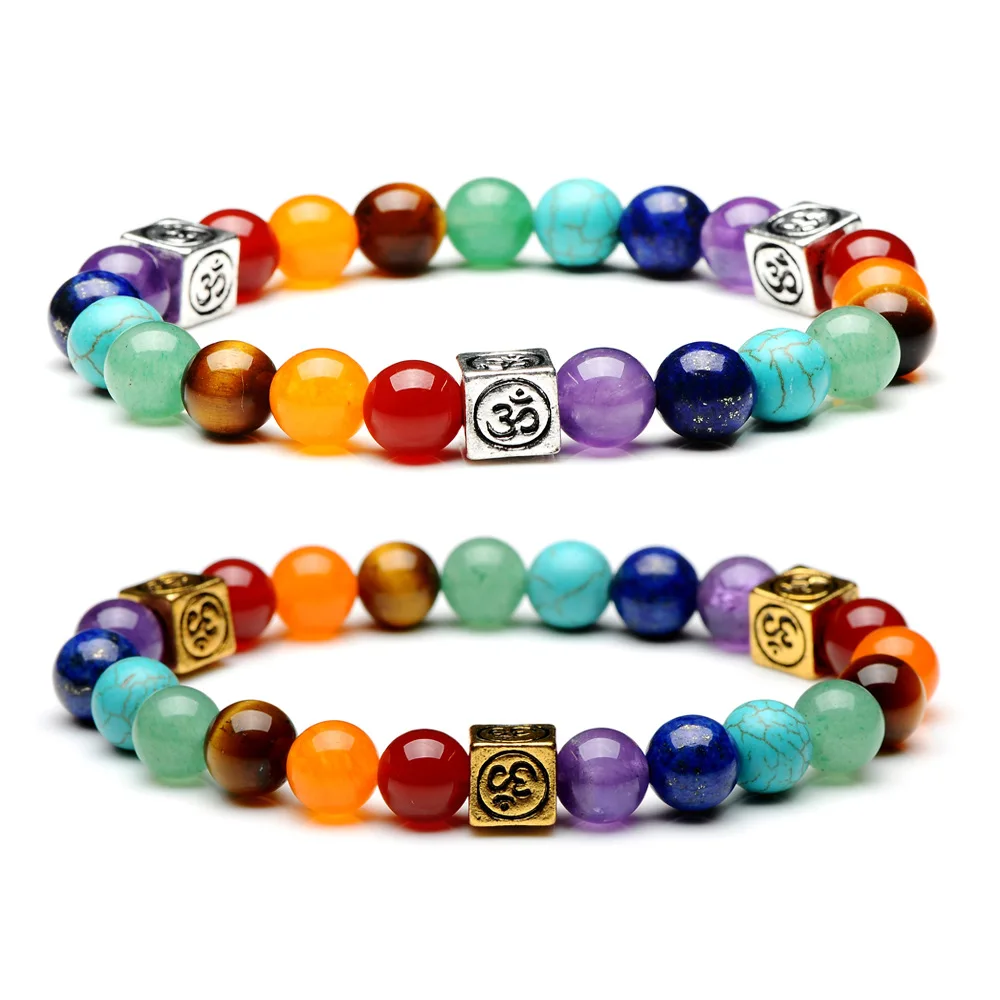 Bestone New Style 7 Chakra Stone Men Women Healing Colorful Beads Bracelet