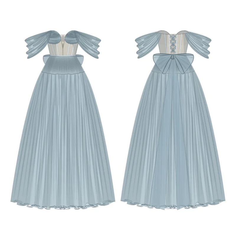 Custom Elegant Blue Empire Line Floor Length Women Lady Elegant Sexy Tulle Dress Women Gowns Evening Prom Dresses