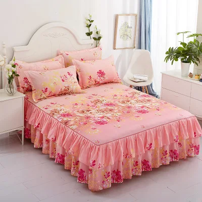 Bed skirt Floral Fitted Sheet Cover Graceful Bedspread Lace Fitted Sheet Bedroom Bed Cover Skirt Wedding Housewarming gift M0436