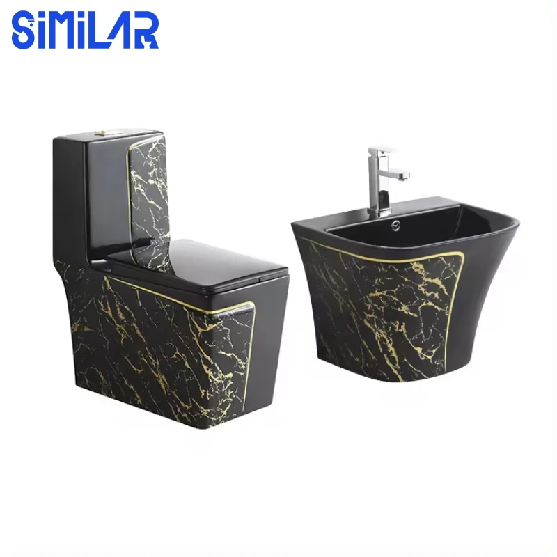 SIMILAR Royal Factory Ceramic Black Golden WC Toilet Set Sanitary Ware Toilets for Bathroom