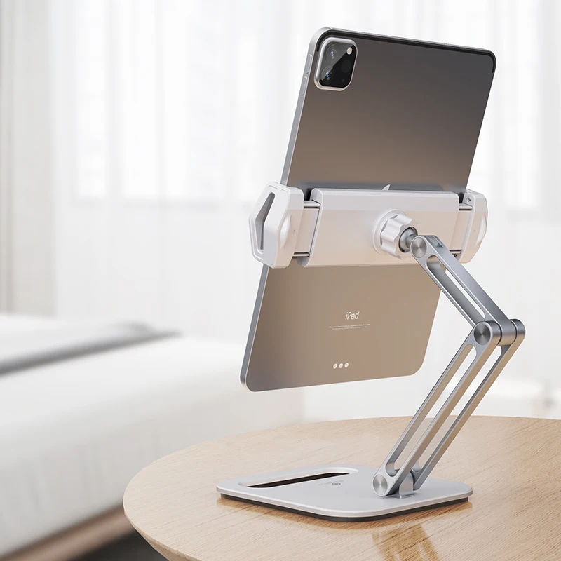  Boneruy Desktop Universal Long Double Arm Adjustable Flexible Metal Foldable Educational Tablet Holder Stand Aluminum for