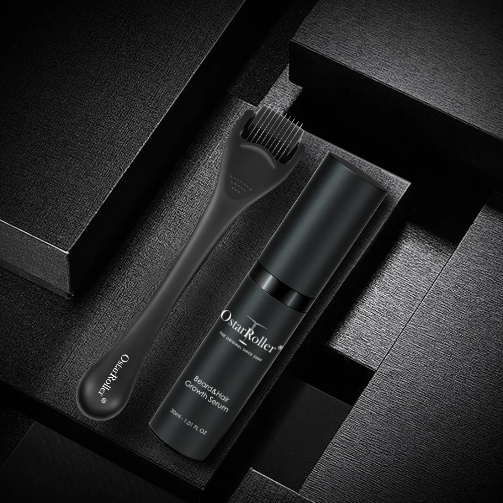 Hot Sales Black Derma Roller With Serum Beard Hair Growth Kit DermaRoller Needle 0.3MM Amazon Titanium Microneedling Online Shop