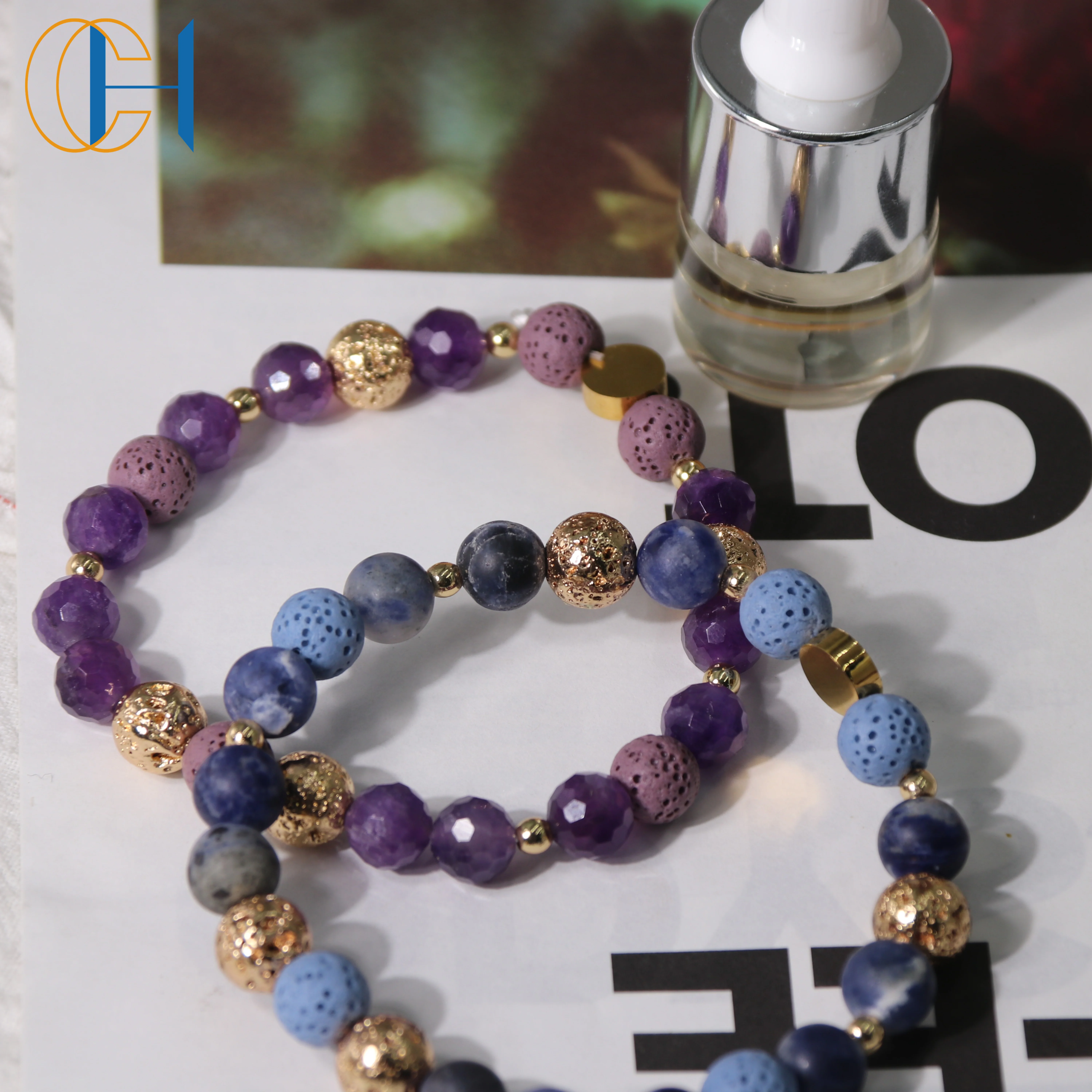 C&H OEM Rose Quartz Amethyst Essential Fragrance Oil Massage Oil Bracelet