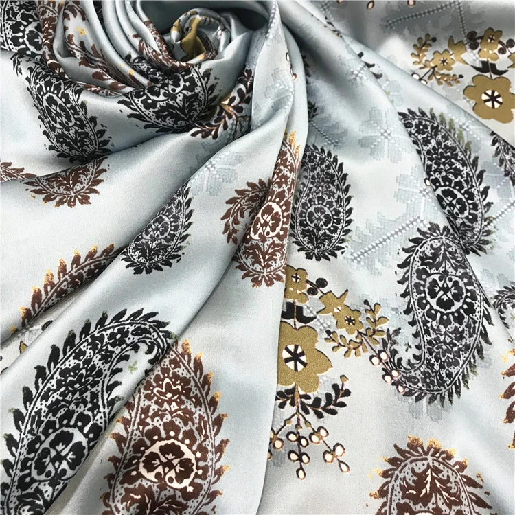 Printed Paisley Pattern Pure Silk Fabric Silk Satin Fabric 12mm Satin Fabrics