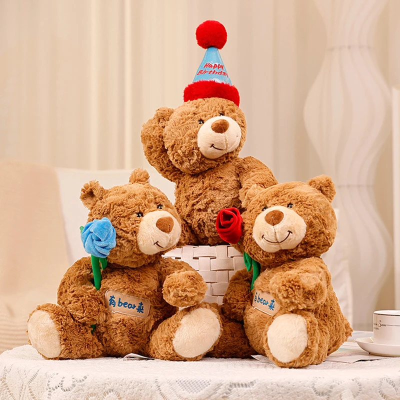 New different colors rose teddy bear plush toy Cute Kawaii girl bedside top hat birthday teddy bear doll