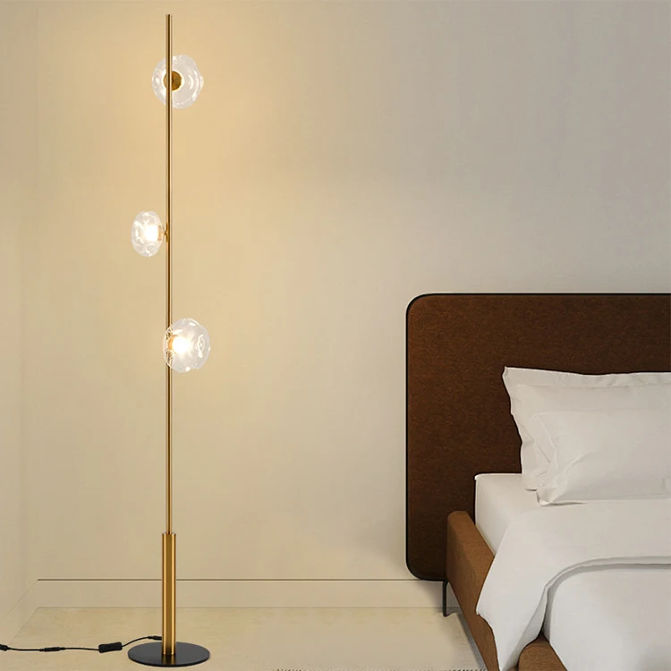Simple living room LED floor lamp 21W three color changing light gold glass bedroom dining room study decorative floor lamp