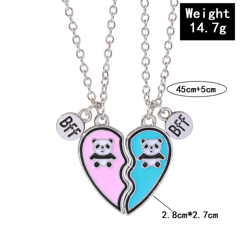 New style BFF best friend series cute little panda print heart splicing pendant fashion jewelry necklaces