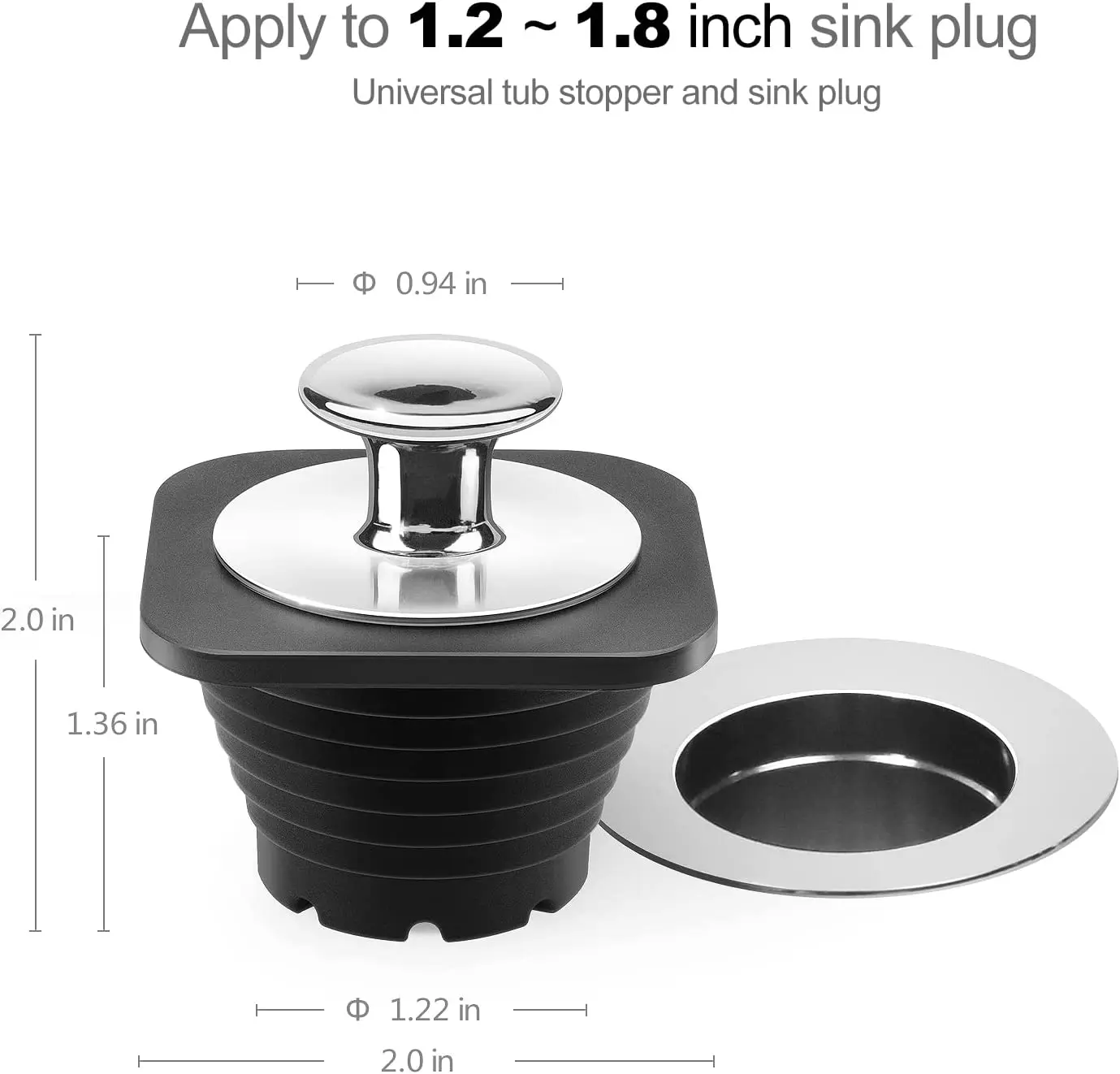 Bathtub Stopper Tub Drain Stoppers Made from silicone & stainless steel for Bathtub and Bathroom French Drain Pipe Freestandin