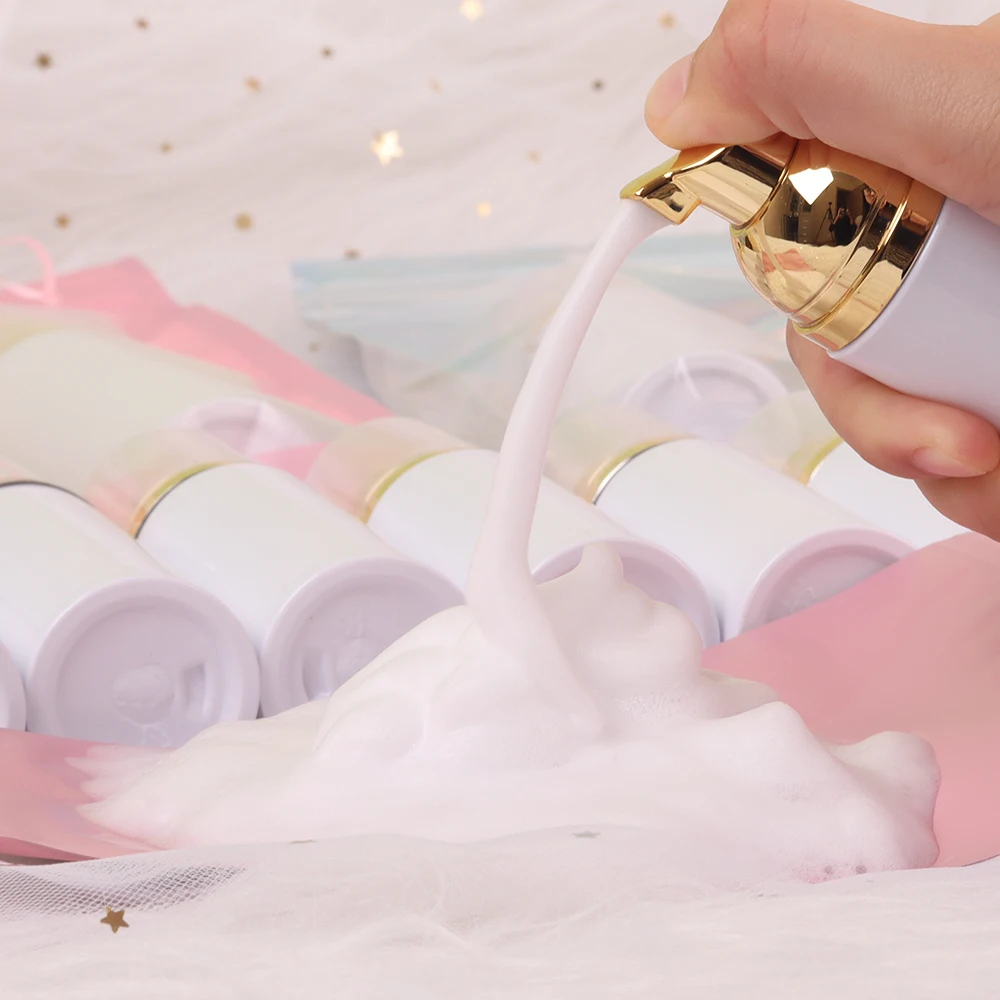 Custom Logo Personalised Oil Free Coconut Scented White Pink Mini Small Lash Shampoo Liquid Packing Bottles And Brush